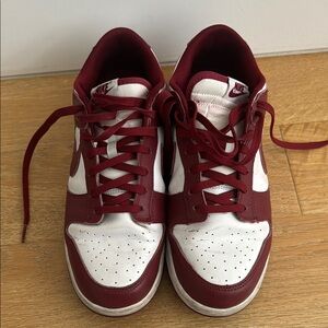 Nike Dunks Burgundy and White Athletic Shoes